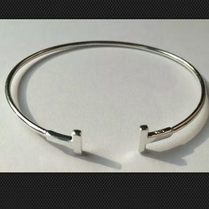 Solid 925 Sterling Silver Double T Bangle new